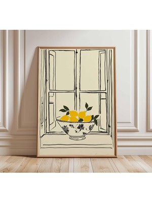 Ninastore Limon Natürmort Baskı Minimalist Çizim Sanatı Modern Mutfak Duvar Dekoru Sarı Meyve Posteri Iskandin