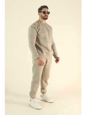 EYDAMOON Erkek Taş Kışlık Içi Polarlı Yumuşak Dokulu Sıfır Yaka Eşofman Takım