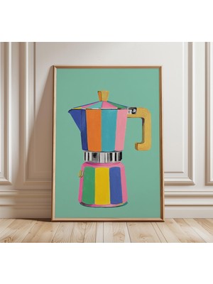 Ninastore Renkli Moka Pot Posteri, Modern Kahve Makinesi Duvar Sanatı, Retro Espresso Baskısı, Cesur Orta Çağ