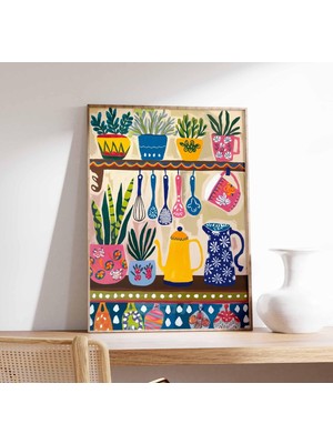 Ninastore Renkli Mutfak Duvar Sanatı, Mutfak Dekorasyonu, Çiçekli Poster, Boho Iskandinav Dekorasyonu, Mutfak