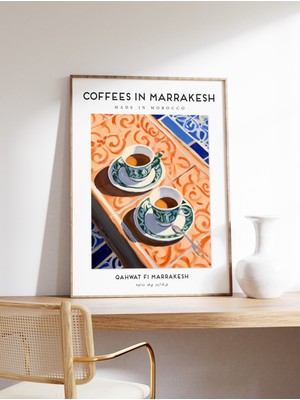 Ninastore Fas Kahvesi Baskısı Marakeş Kahveleri Kahve Posteri Mutfak Dekorasyonu Retro Yemek Baskısı Yiyecek V