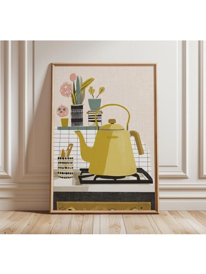 Ninastore Sarı Çaydanlık Posteri Retro Mutfak Duvar Sanatı Baskısı Orta Çağ Iskandinav Ev Dekorasyonu Minimali