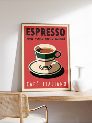 Ninastore Espresso Kahve Baskısı Italyan Kahve Illüstrasyon Posteri Mutfak Dekorasyonu Retro Kahve Baskısı Vin