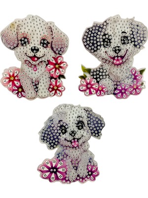 Elegantshop 5d Yapışan Boncuk Anahtarlık 3'lü Set Köpek 6*7 cm