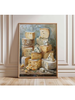 Ninastore Peynir Natürmort Yağlı Boya Tablo Baskısı | Rustik Mutfak Duvar Sanatı | Gurme Yemek Posteri | Vinta