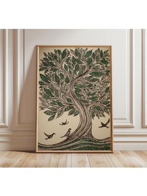 Ninastore Hayat Ağacı Posteri, Bohem Doğa Duvar Sanatı, Detaylı Çizgi Sanatı Baskısı, Yeşil Botanik Sanat Eser