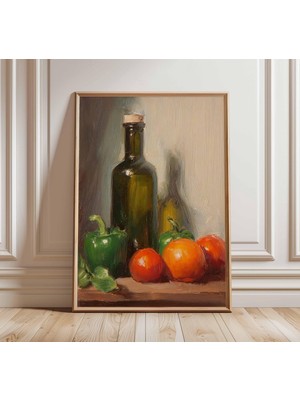 Ninastore Natürmort Mutfak Sanat Baskısı | Yağlı Boya Tarzı Poster | Rustik Sebze Duvar Sanatı | Italyan Yemek