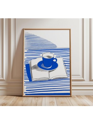Ninastore Mavi Kahve Fincanı Posteri Minimalist Natürmort Duvar Sanatı Modern Mutfak Dekorasyonu Rahat Okuma K
