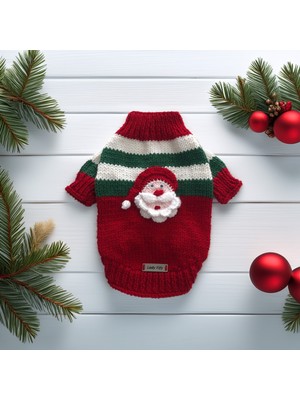Feyza Design Sevimli Kedi ve Köpekler Için Noel Baba ve Çizgili Yeni Yıl Kazağı
