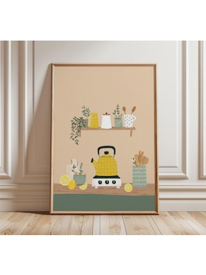 Ninastore Sarı Çaydanlık Posteri Iskandinav Mutfak Duvar Sanatı Baskısı Minimalist Boho Ev Dekorasyonu Retro Ç