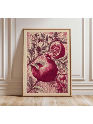 Ninastore Vintage Botanik Nar Sanat Baskısı | Meyve Duvar Sanatı | Mutfak Dekorasyonu | Antik Illüstrasyon Pos