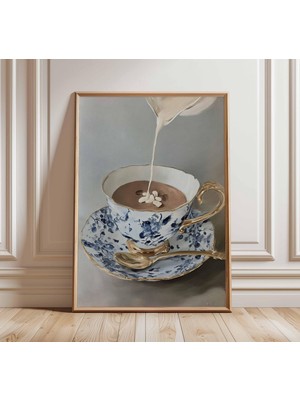 Ninastore Zarif Çay Fincanı Sanat Baskısı | Gerçekçi Natürmort Poster | Vintage Mutfak Duvar Sanatı | Klasik R