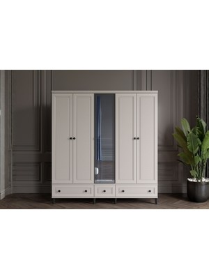 Doressa Zare Sand 5 Kapılı Camlı Gardırop