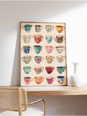 Ninastore Vintage Çay Fincanı Baskısı Retro Kahve Posteri Yemek Baskısı Mutfak Dekorasyonu Kafe Sanatı Vintage