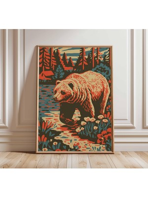 Ninastore Grizzly Ayı Posteri Retro Vahşi Yaşam Hayvan Baskısı Orman Yaban Hayatı Duvar Sanatı Doğa Sever Hedi