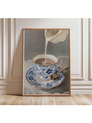 Ninastore Zarif Çay Fincanı Sanat Baskısı | Gerçekçi Natürmort Poster | Vintage Mutfak Duvar Sanatı | Klasik R