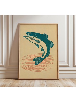Ninastore Vintage Balıkçılık Duvar Sanatı Baskısı Rustik Balık Posterleri Retro Japon Ahşap Baskı Tarzı Tasarı