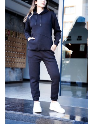 EYDAMOON Kadın Relax Fit Tek Cep Detaylı Kışlık Alt Üst Takım