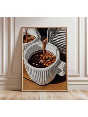 Ninastore Kahve Dökme Sanat Baskısı | Gerçekçi Mutfak Duvar Sanatı | Barista Kahve Posteri | Modern Kafe Dekor