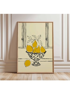 Ninastore Limon Natürmort Baskı Minimalist Çizim Sanatı Modern Mutfak Duvar Dekoru Sarı Meyve Posteri Iskandin