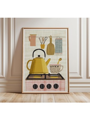 Ninastore Sarı Çaydanlık Posteri Retro Mutfak Duvar Sanatı Baskısı Orta Çağ Iskandinav Ev Dekorasyonu Minimali
