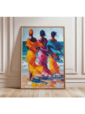 Ninastore Soyut Kadın Sanat Baskısı | Renkli Plaj Duvar Sanatı | Modern Empresyonist Resim | Canlı Poster | Bo