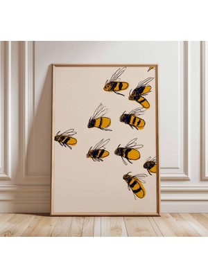 Ninastore Arı Illüstrasyonu Sanat Baskısı | Minimalist Doğa Duvar Sanatı | Modern Hayvan Posteri | Iskandinav