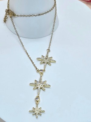 Kar Tanesi Detaylı Zirkon Gold Kolye