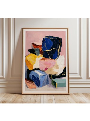 Ninastore Soyut Değerli Taş Blokları Posteri, Modern Renkli Duvar Sanatı, Dokulu Yağlı Boya Baskısı, Çağdaş Ev