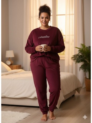 Mavera Büyük Beden Kadife Baskılı Pijama Takımı