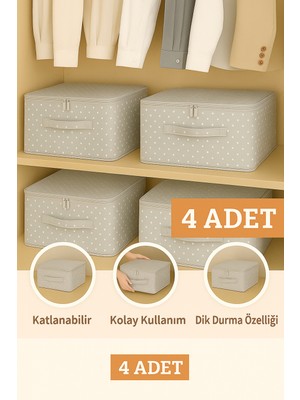 PremiumPort Gri Desenli 4l Büyük Boy Destekli Fermuarlı Katlanabilir Saklama Kutusu