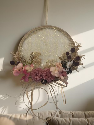 El Yapımı Bohem Kasnak Duvar Süsü Çiçekli Asma Dekor Salon Ev Dekorasyonu