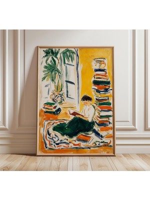 Ninastore Pencere Kenarında Kitap Okuyan Kadın Posteri, Kitap Severler Için Rahat Duvar Sanatı, Sıcak Sarı Iç