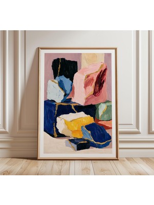 Ninastore Soyut Değerli Taş Blokları Posteri, Modern Renkli Duvar Sanatı, Dokulu Yağlı Boya Baskısı, Çağdaş Ev