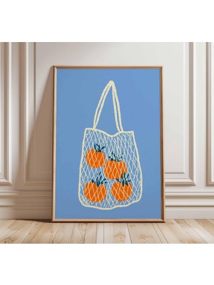Ninastore Modern Meyve Duvar Sanatı Baskısı, File Torbada Portakallar Posteri, Minimalist Mutfak Dekorasyonu,