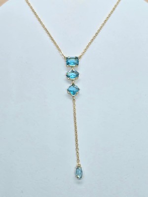 Turkuaz Renk Zirkon Taş Zincir Kolye