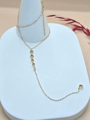 Zirkon Taşlı Sallantılı Gold Zincir Kolye