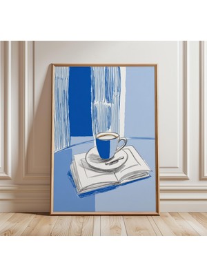 Ninastore Mavi Kahve Fincanı Posteri Minimalist Natürmort Duvar Sanatı Modern Mutfak Dekorasyonu Rahat Okuma K