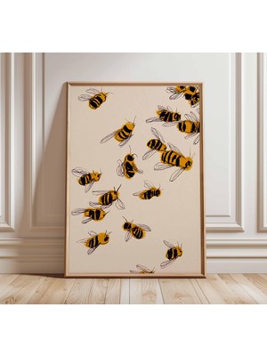 Ninastore Arı Illüstrasyonu Sanat Baskısı | Minimalist Doğa Duvar Sanatı | Modern Hayvan Posteri | Iskandinav