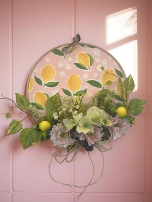 Florivya Design Limon Desenli Çiçekli Kasnak Duvar Süsü El Yapımı Asma Dekor