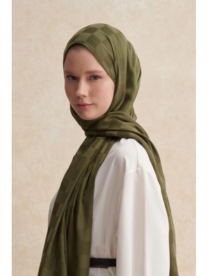 Zeytin Yeşili Carell Dama Jakar Italyan Ipekli Şal