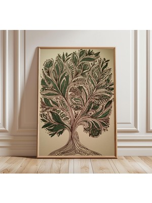 Ninastore Vintage Hayat Ağacı Posteri, Bohem Doğa Duvar Sanatı, Detaylı Çizgi Sanatı Baskısı, Yeşil Botanik Sa