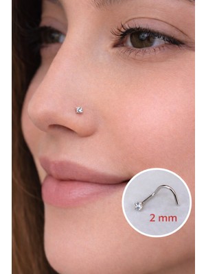 Sacce Scarves & Accessories 316 L Çelik 2 mm Tektaş Hızma Arkası Kıvrımlı Düşmeyen Burun Piercingi