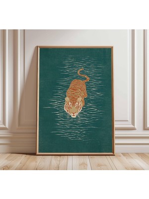 Ninastore Japon Kaplanı Posteri Minimalist Zen Duvar Sanatı Doğa Baskısı Vintage Asya Sanat Eseri Sakin Oryant