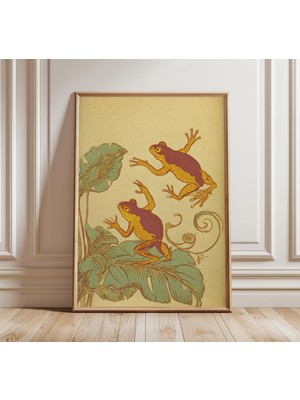 Ninastore Japon Kurbağası Sanat Baskısı, Vintage Botanik Illüstrasyon, Tropikal Yapraklar Posteri, Retro Doğa