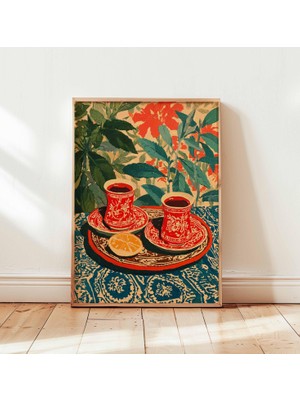 Ninastore Geleneksel Arap Çay Fincanları Posteri Islami Vintage Mutfak Duvar Sanatı Baskısı Renkli Çay Fincanı