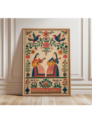 Ninastore Halk Müziği Sanat Baskısı, Vintage Bohem Duvar Sanatı, Renkli Çiçekli Poster, Doğu Avrupa Halk Resmi