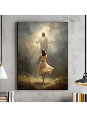 Ninastore Hoş Geldin Ev Duvar Sanatı Hristiyan Posteri Isa ve Kız Çocuk Isa Baskıları Incil Yazdırılabilir Isa