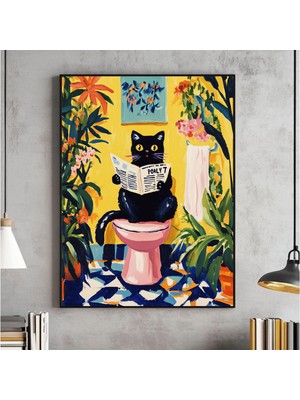 Ninastore Tuvalette Siyah Kedi Duvar Sanatı, Tuvaletini Yapan Kedi, Tropikal Pembe Dopamin Dekoru, Komik Banyo