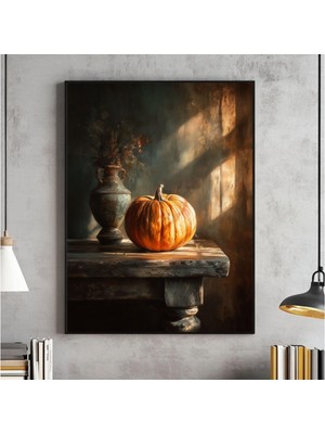 Ninastore Vintage Balkabağı Natürmort Baskısı Rustik Sonbahar Duvar Sanatı (Dijital Indirme)